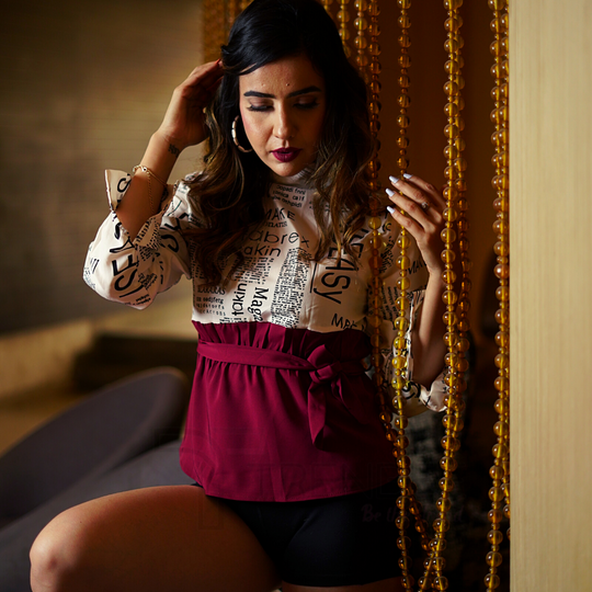 Avril Newspaper Print Peplum Top