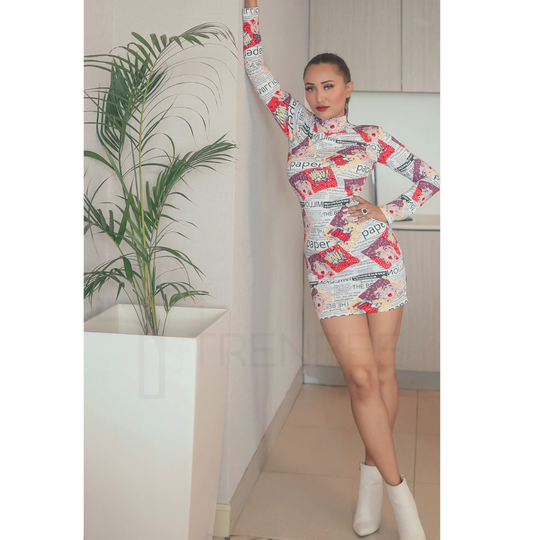 Valeria Magazine Print Bodycon Dress