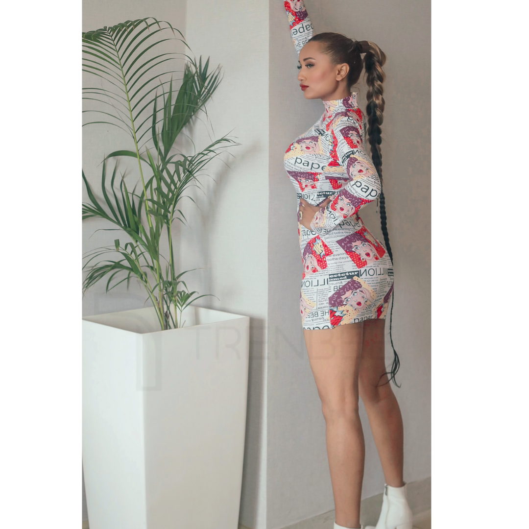 Valeria Magazine Print Bodycon Dress