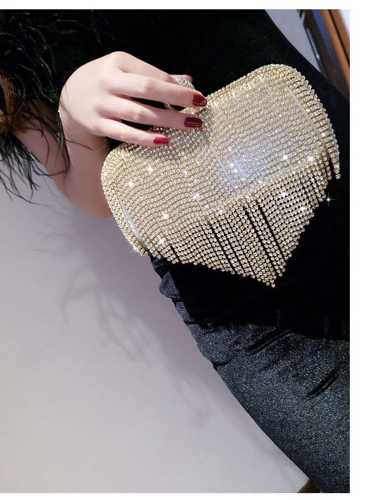 Box Shaped Tassels Clutch with Shoulder Chain