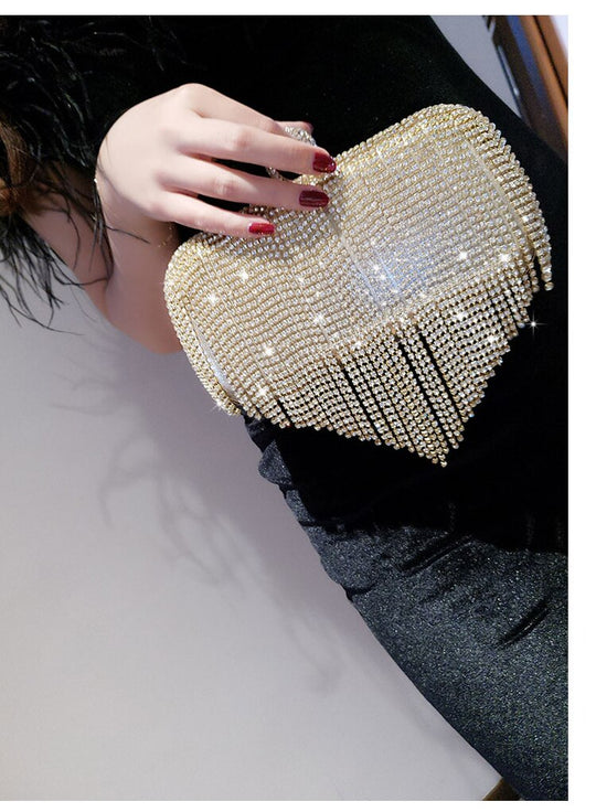 Box Shaped Tassels Clutch with Shoulder Chain