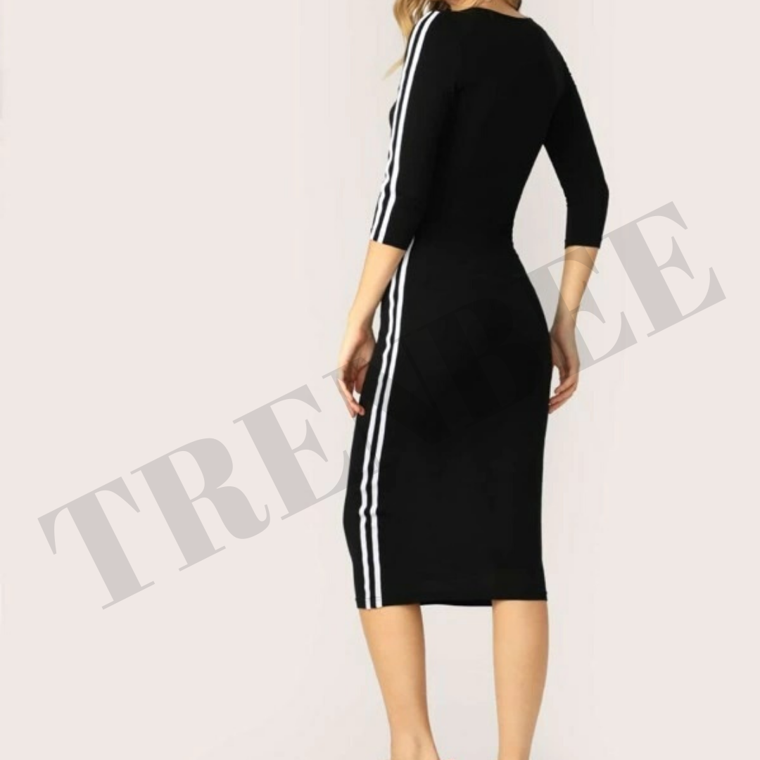 Black Bodycon Dress with white stripes
