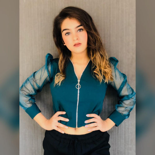 Sierra Zipper top with vintage mesh sleeves