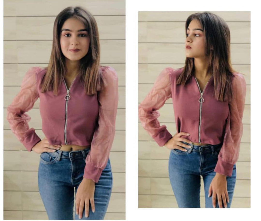 Sierra Zipper top with vintage mesh sleeves