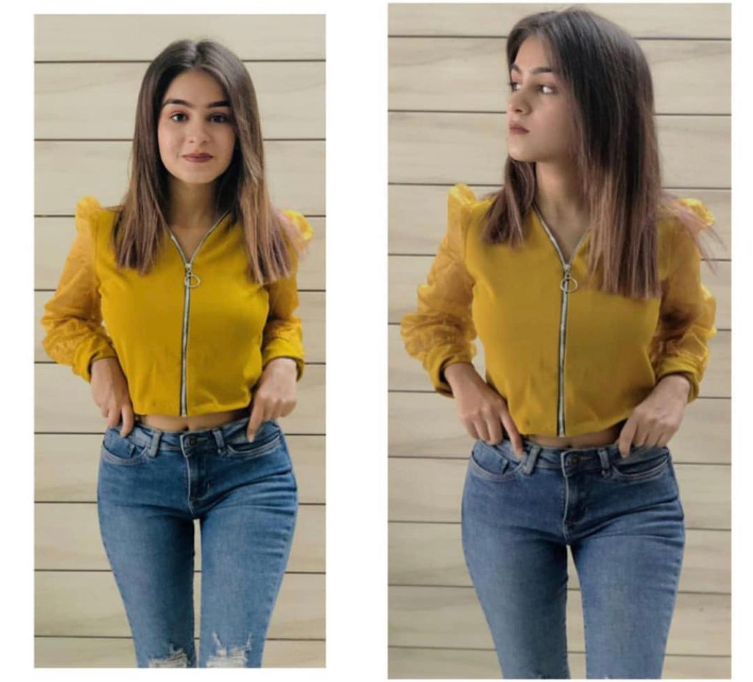 Sierra Zipper top with vintage mesh sleeves