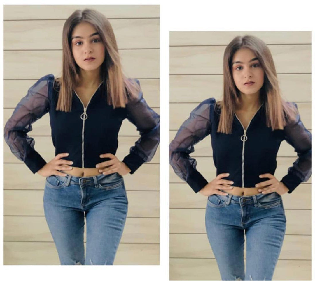 Sierra Zipper top with vintage mesh sleeves