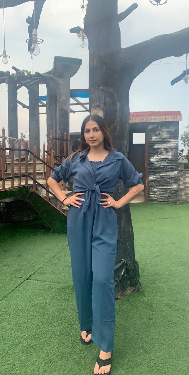 Seaside wide legged Pleated Jumpsuit with lace up blouse