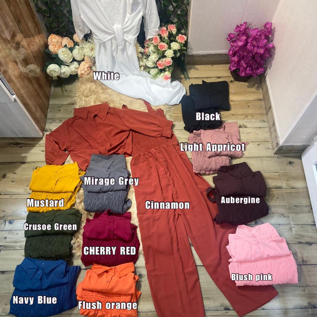 Seaside wide legged Pleated Jumpsuit with lace up blouse