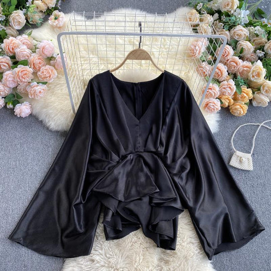 Anastasia Batwing Sleeves Satin Top