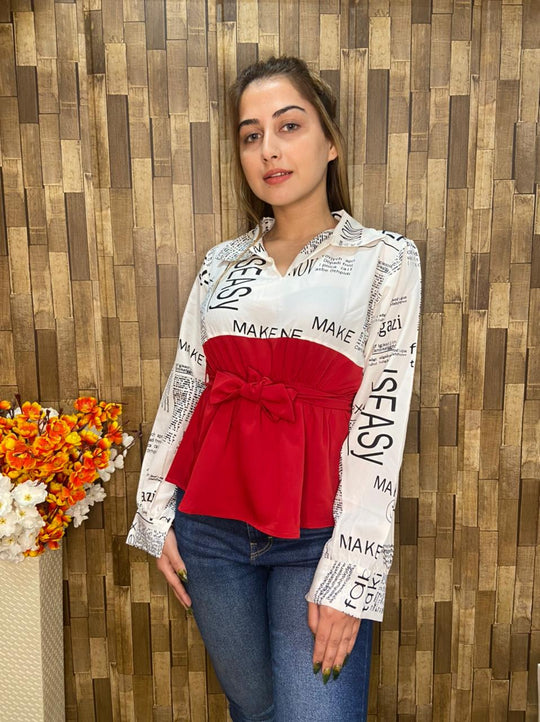 Avril Newspaper Print Peplum Top