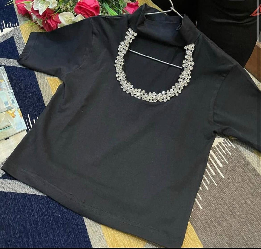 Dalmonte Rhinestone beading Crop Top