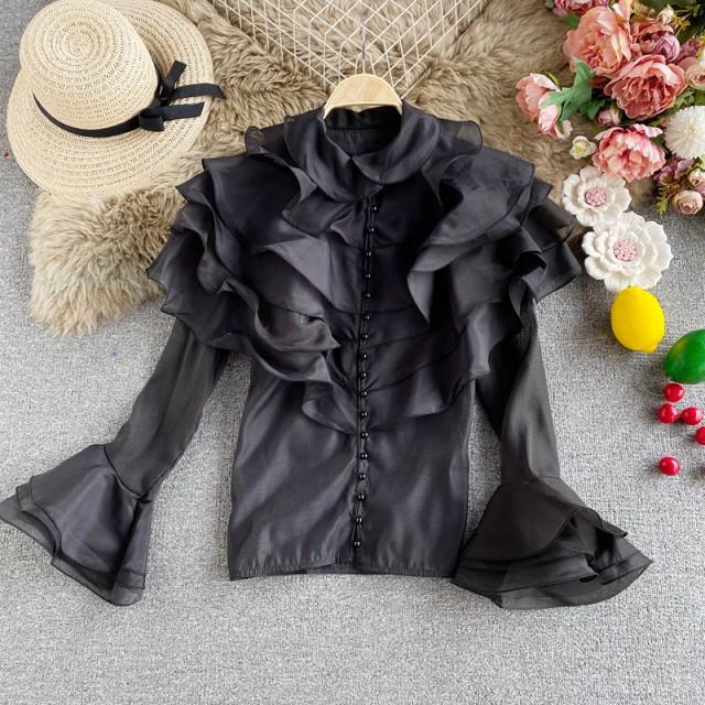 Omorfia pearla blouse with turn-down collar