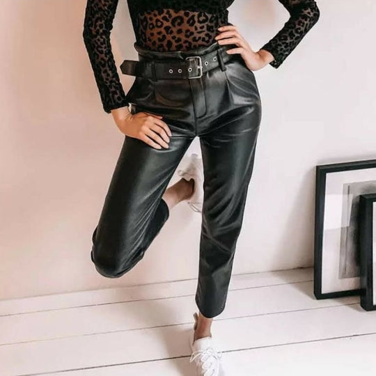 Isla Belted Slim Fit Leather Pants