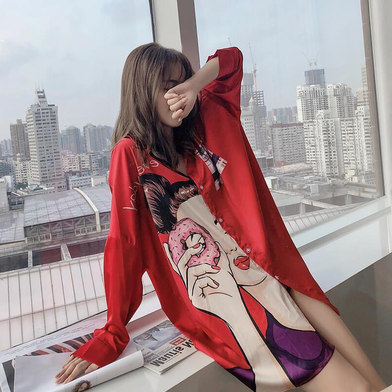 Margaret Donut Print Summer Shirt Dress