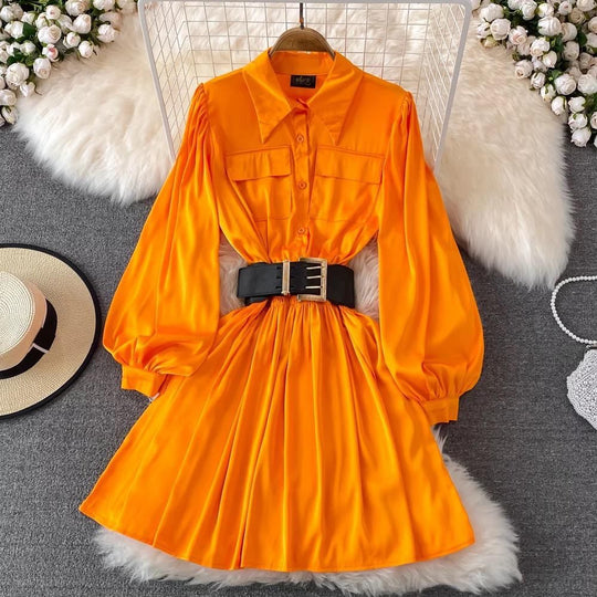 Jane Retro Style High Waisted Lapel Dress