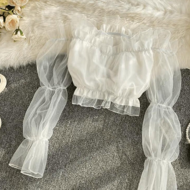 Aza ruffle Bardot crop top