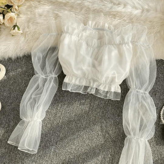 Aza ruffle Bardot crop top