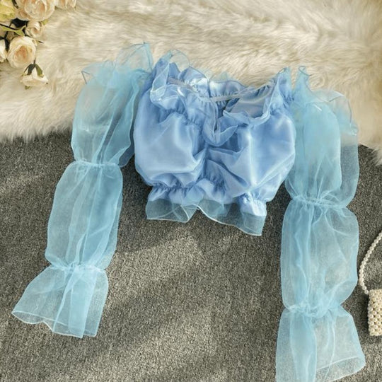 Aza ruffle Bardot crop top