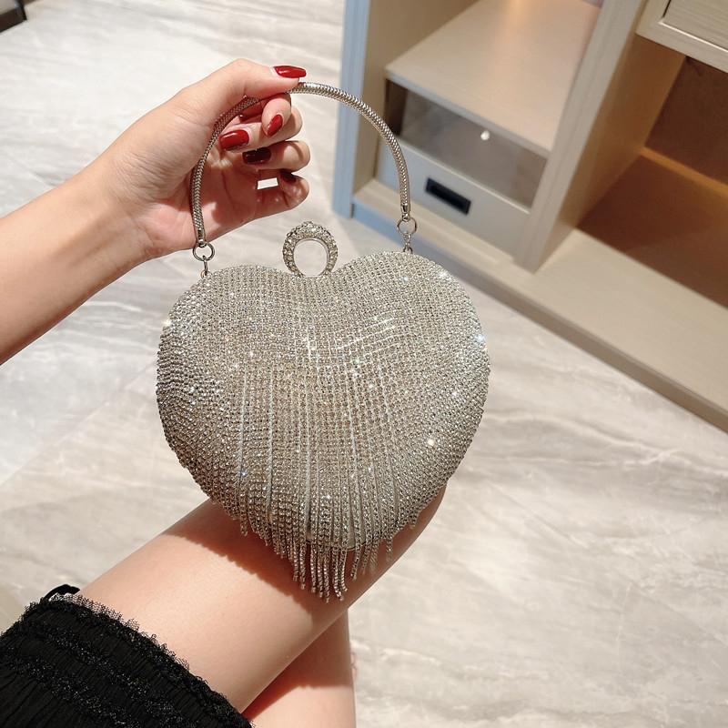Heart Shaped Tassels Clutch with Shoulder Chain