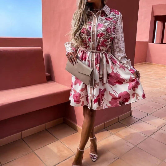 Evelyn Floral Printed Dress with Belt