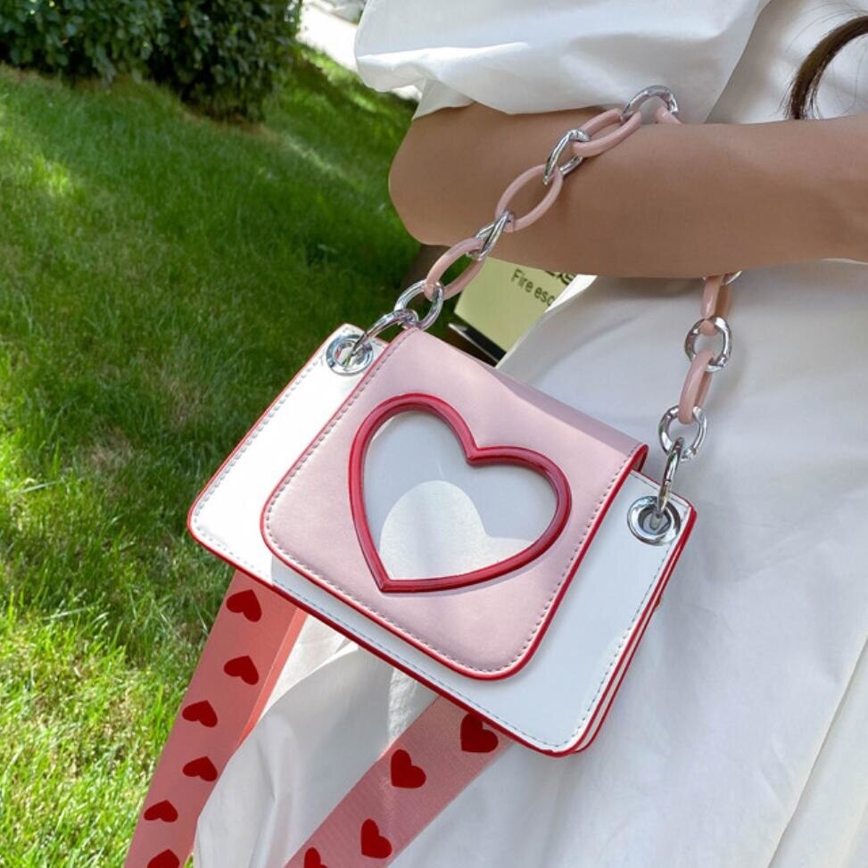 Heart Graphic Flap Square Bag