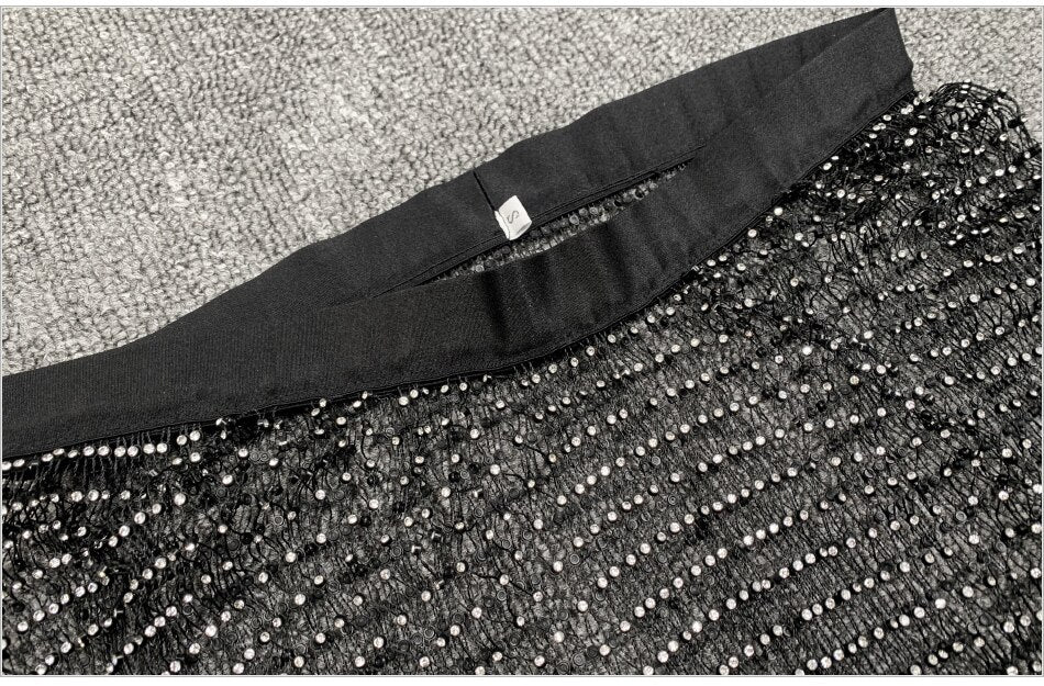 Rhinestone Fishnet Wide Legged Trousers