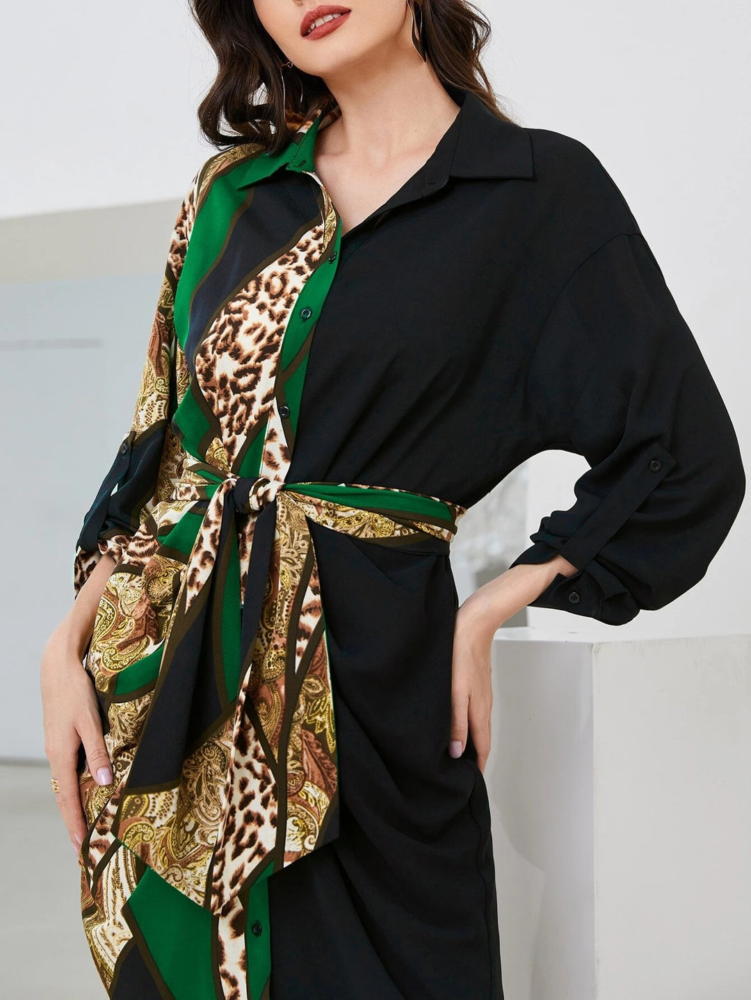 Ashley Dual Tone Maxi Dress with Belt