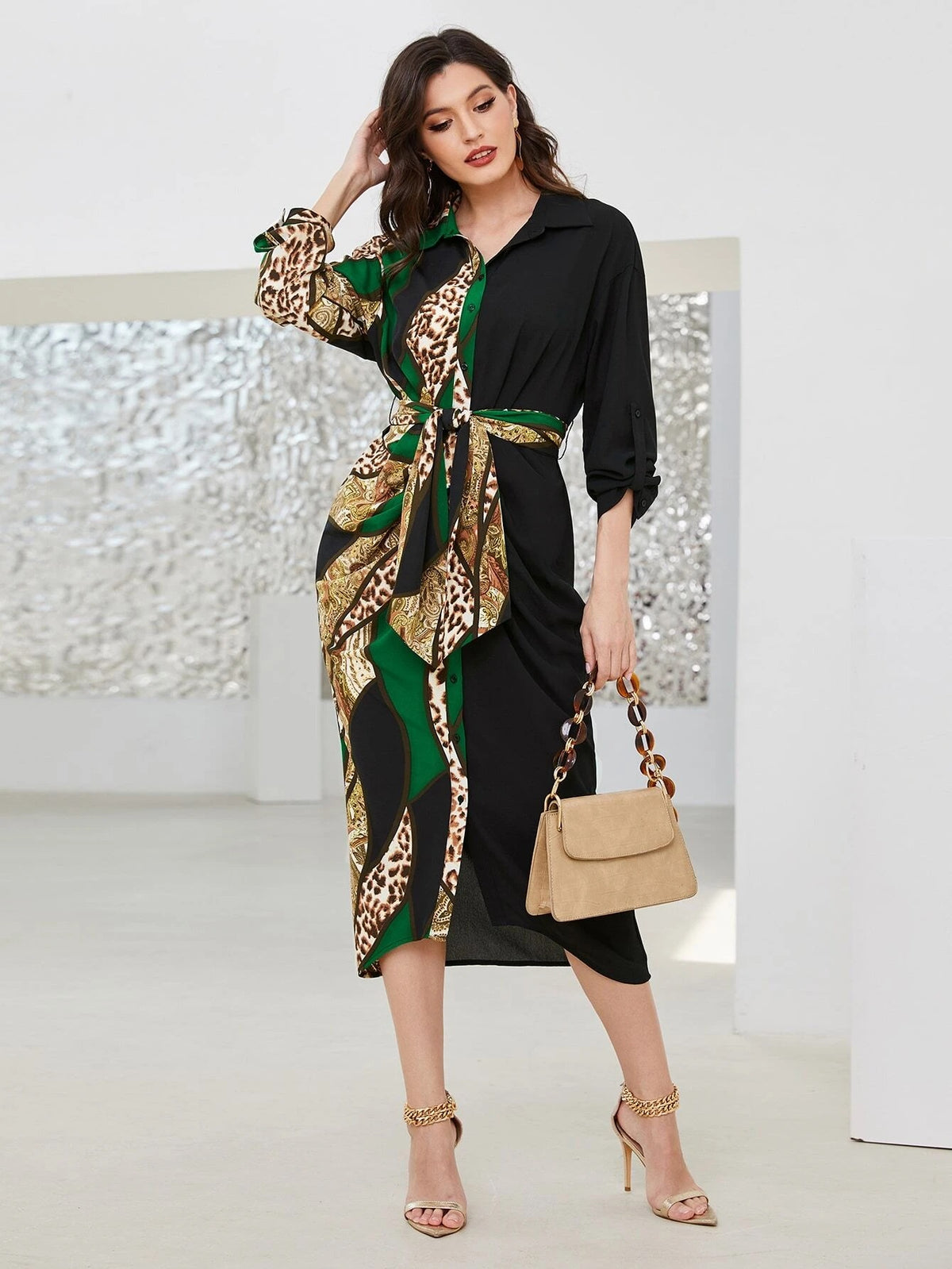 Ashley Dual Tone Maxi Dress with Belt