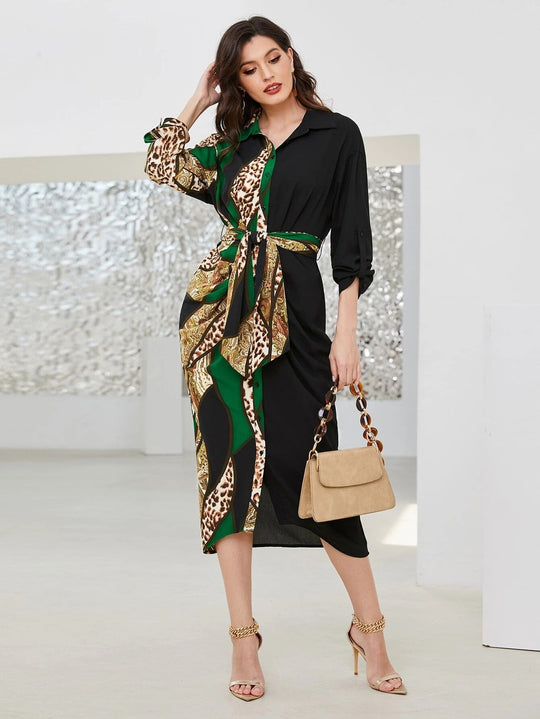 Ashley Dual Tone Maxi Dress with Belt