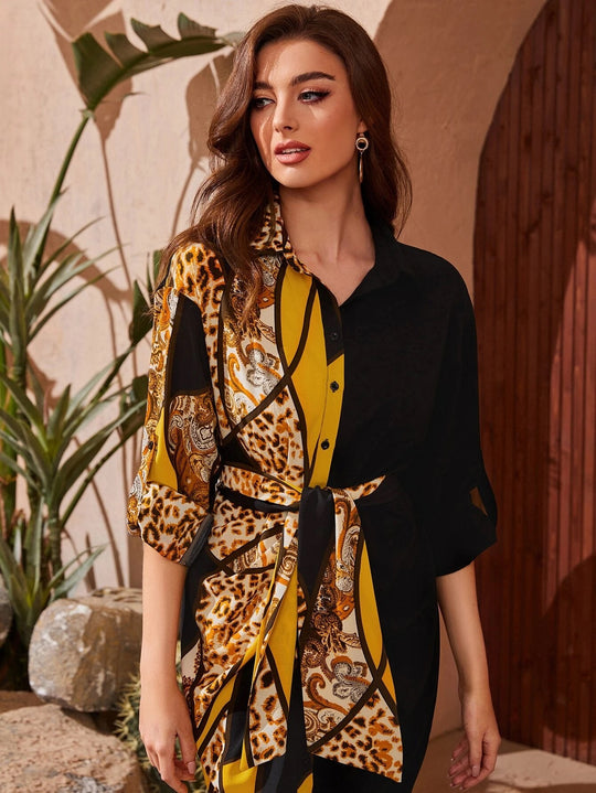 Ashley Dual Tone Maxi Dress with Belt