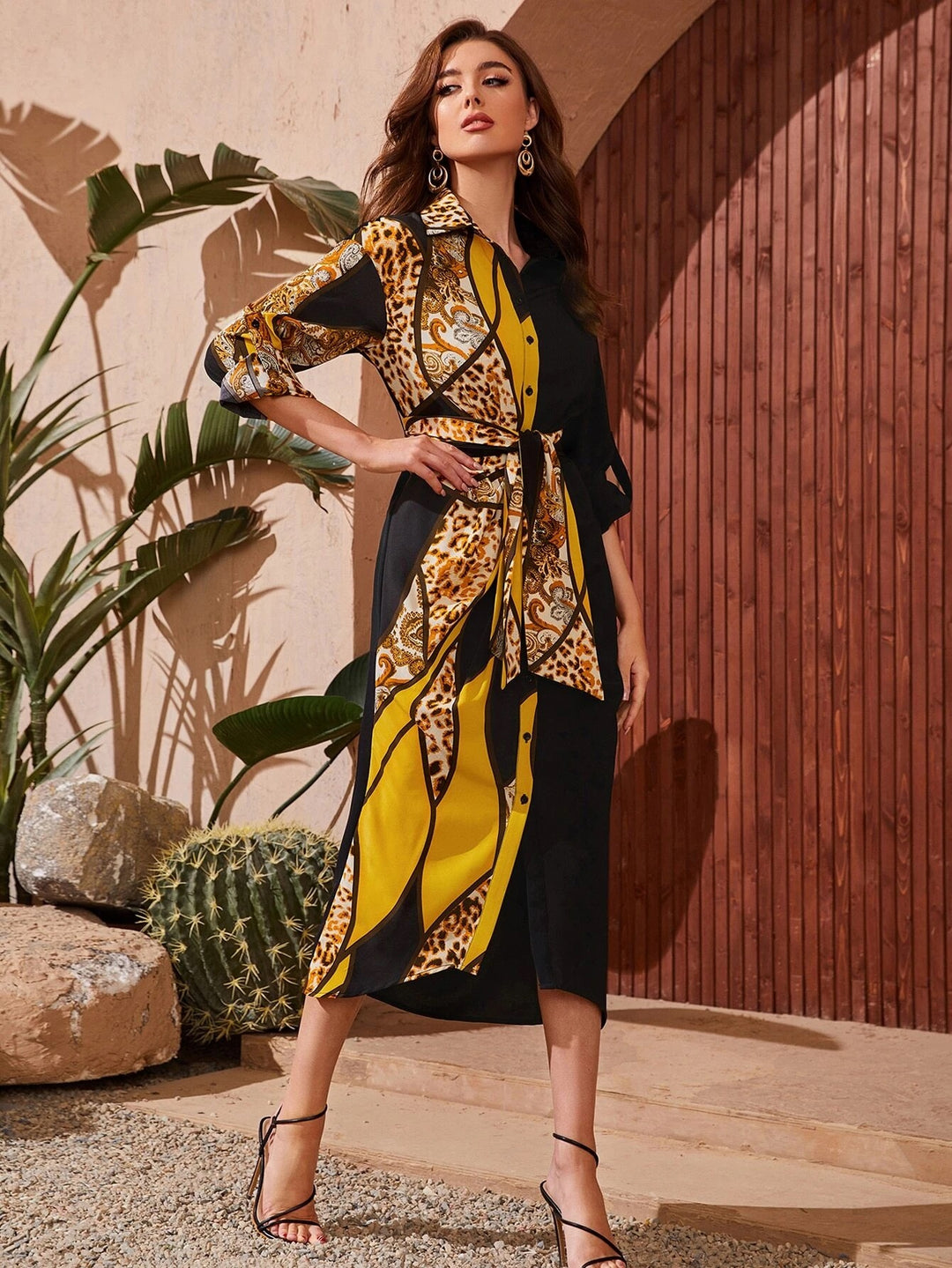 Ashley Dual Tone Maxi Dress with Belt