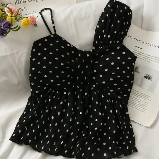 Linda Asymmetrical dotted peplum top