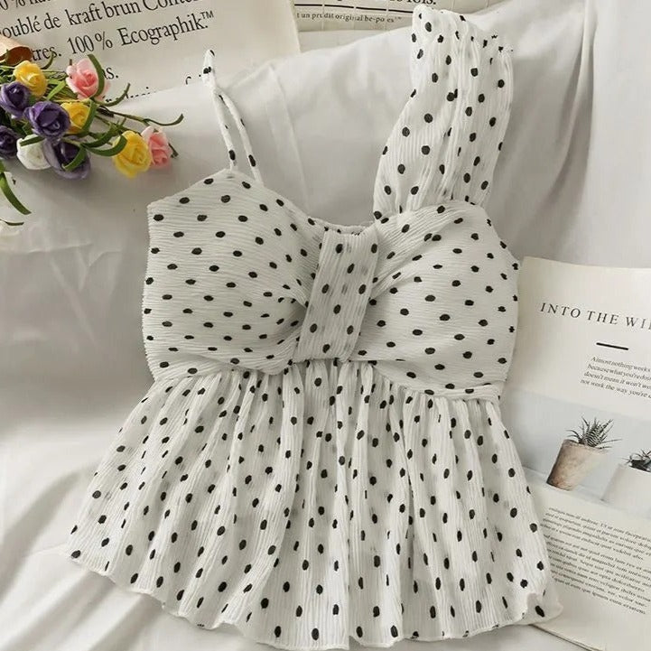 Linda Asymmetrical dotted peplum top