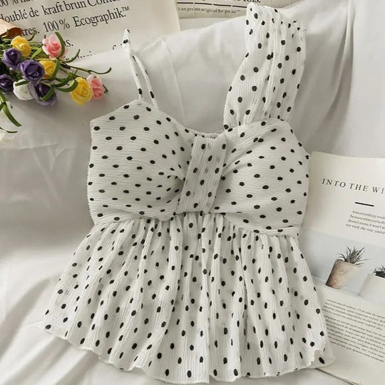 Linda Asymmetrical dotted peplum top