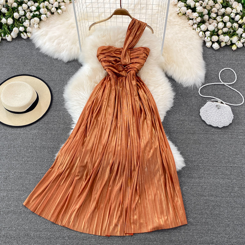 Darcy Halter Neck Strapless Pleated Dress