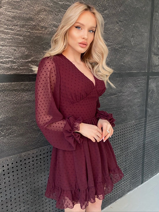 Esther Luxury Swiss Dot Ruched Dress