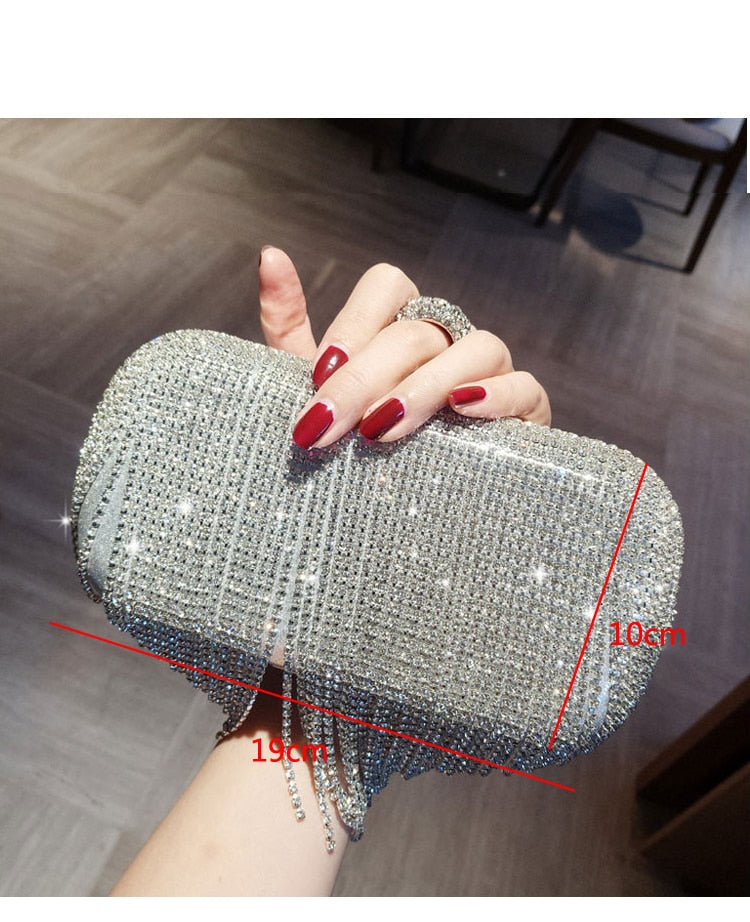 Box Shaped Tassels Clutch with Shoulder Chain