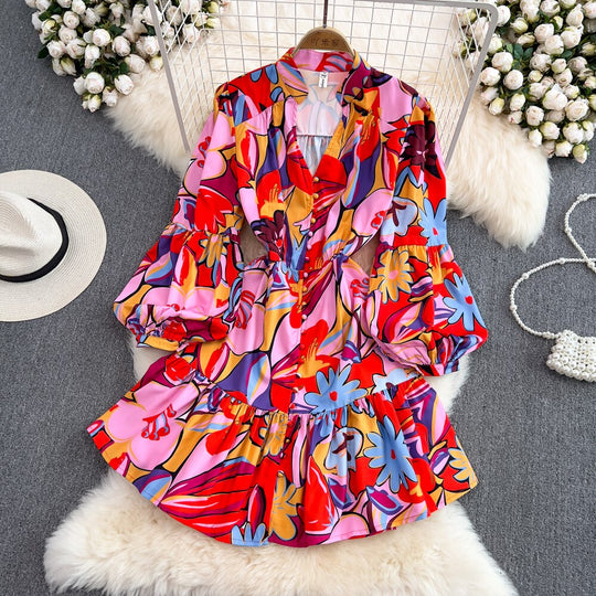 Dandelion long sleeves printed dress