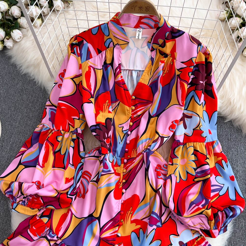 Dandelion long sleeves printed dress