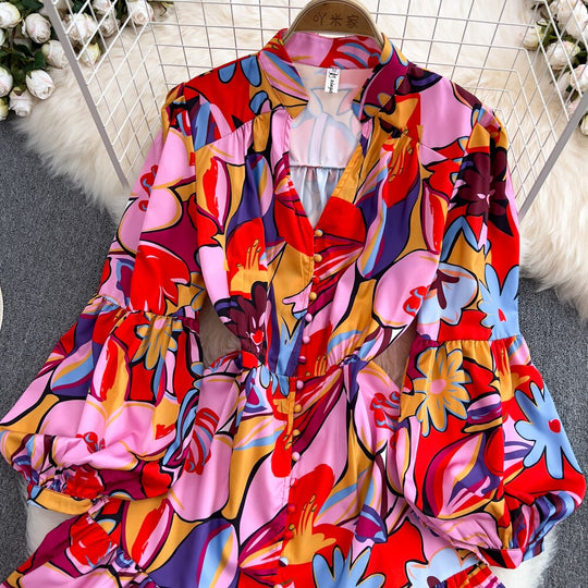 Dandelion long sleeves printed dress