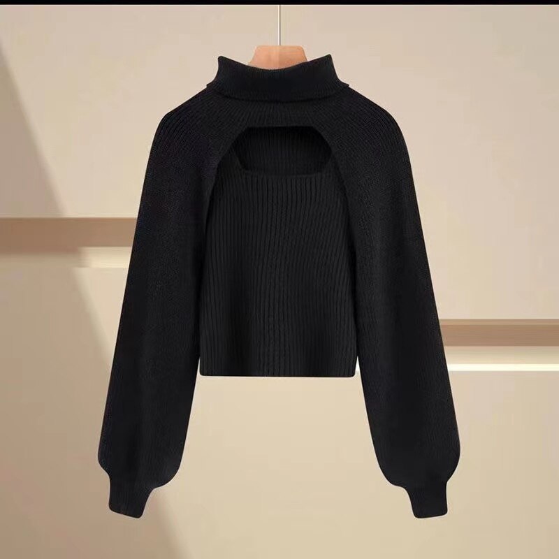 Angelina Turtle Neck Knitted Sweater with Cropped Top