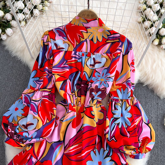 Dandelion long sleeves printed dress