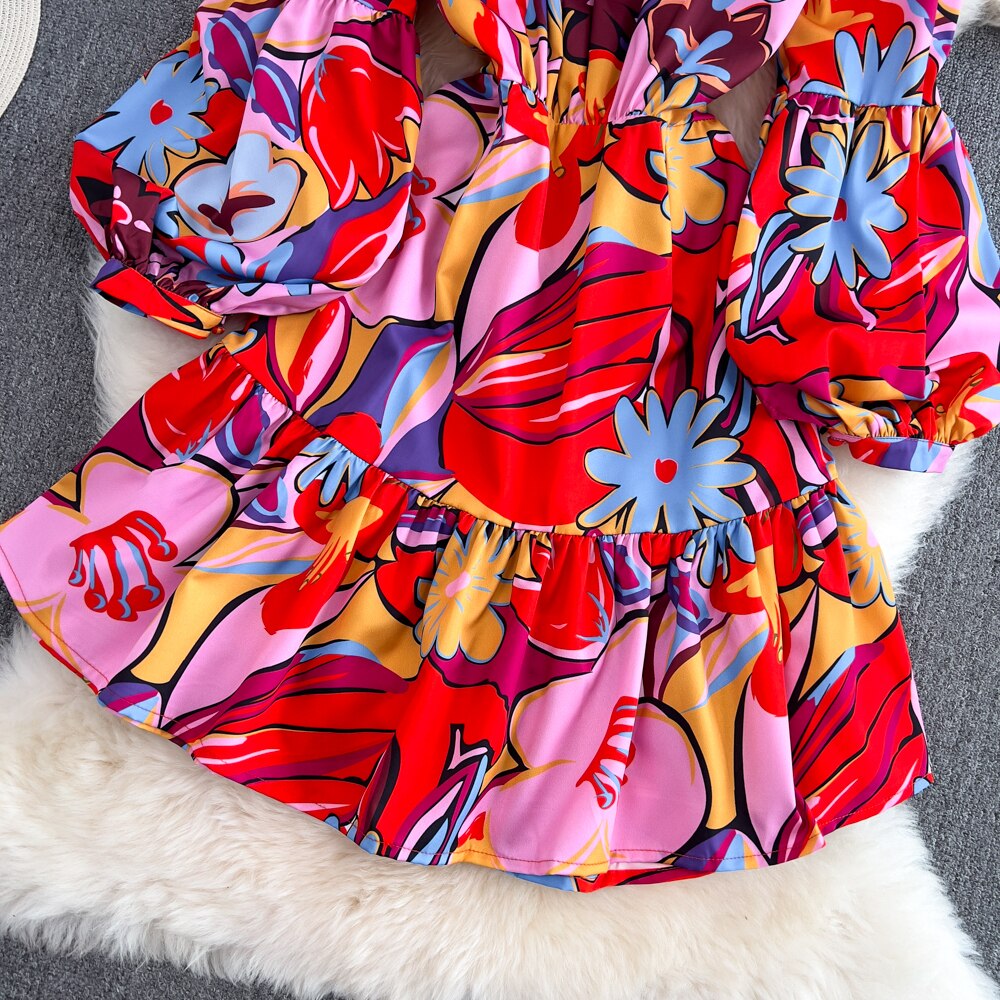 Dandelion long sleeves printed dress