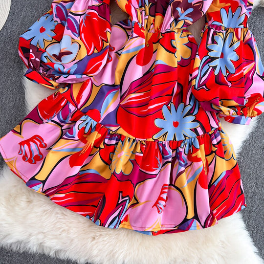 Dandelion long sleeves printed dress