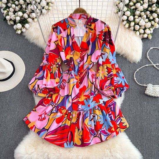 Dandelion long sleeves printed dress