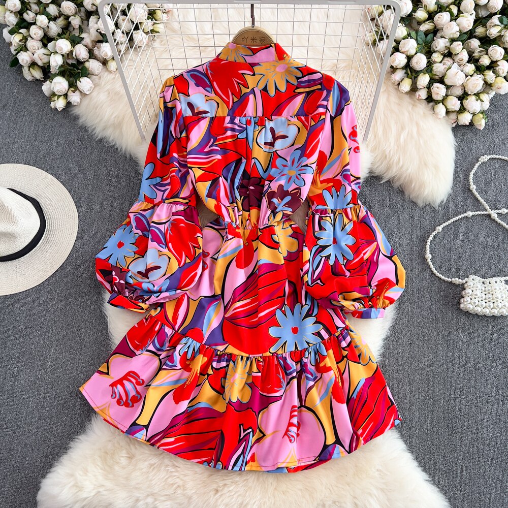 Dandelion long sleeves printed dress