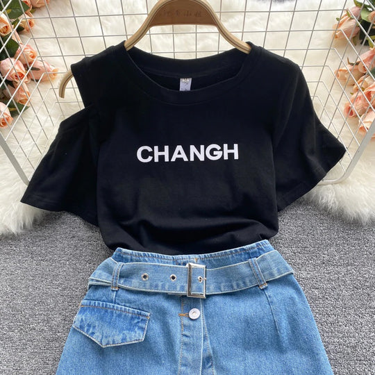 Eden T-shirt dress with Denim Skirt and Belt