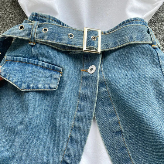 Eden T-shirt dress with Denim Skirt and Belt