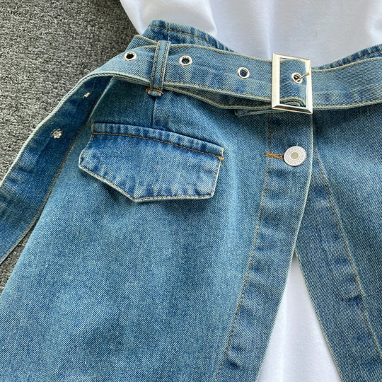 Eden T-shirt dress with Denim Skirt and Belt
