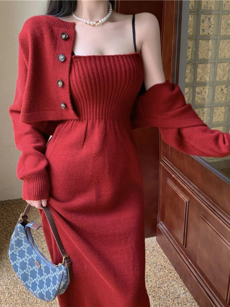 Fallon Knitted Dress with Cardigan
